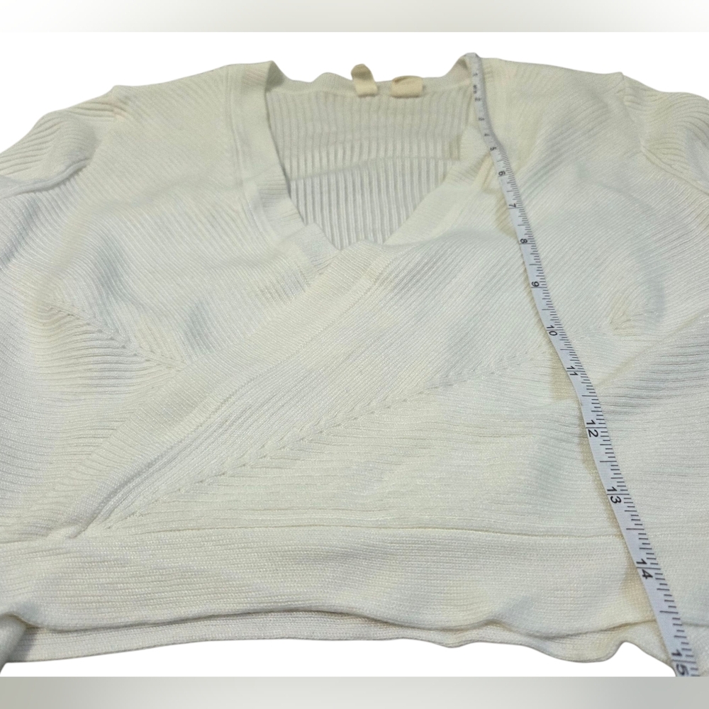 Anthropologie Cream Ribbed Knit Fabric Wrap Cardigan, Moth Brand - Picture 4 of 5